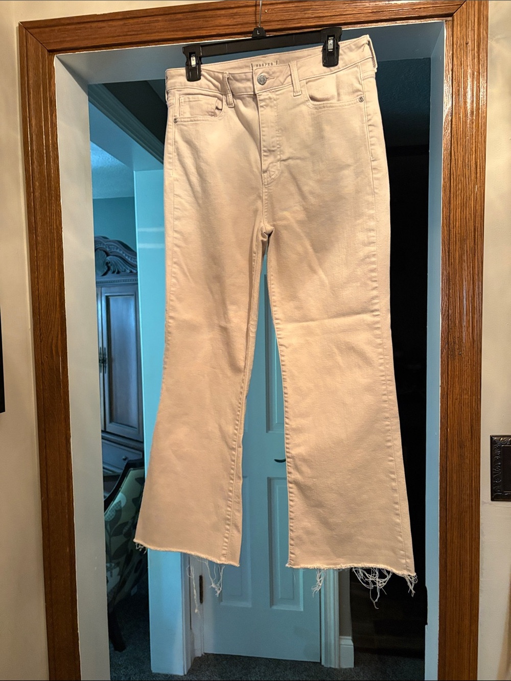 Harper Off-White/Cream Bootcut Jeans with Frayed Hem
